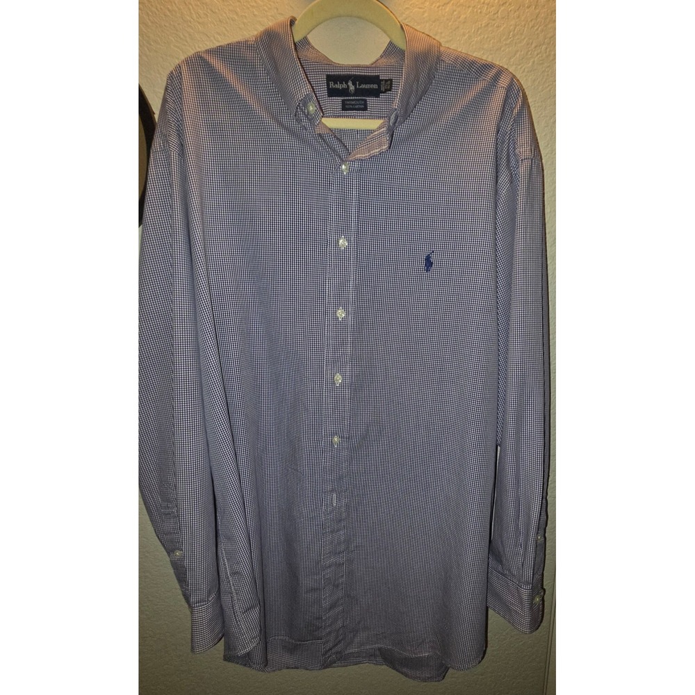 Ralph Lauren Yarmouth Mens 17.5 34/35 Purple Gingham Cotton Button Down Shirt